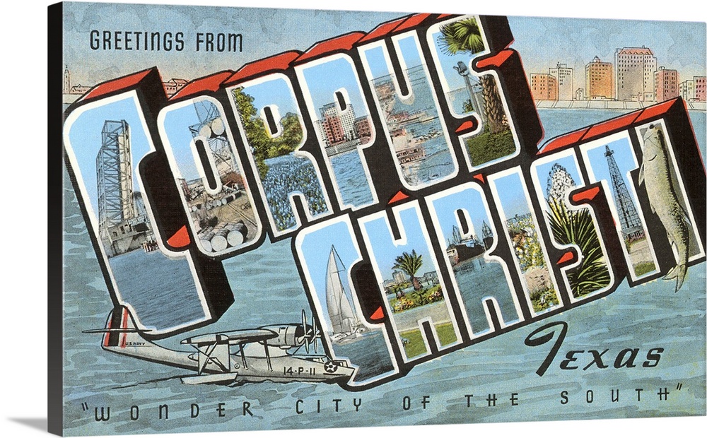 Greetings from Corpus Christi, Texas, Wonder City of the South, large letter vintage postcard