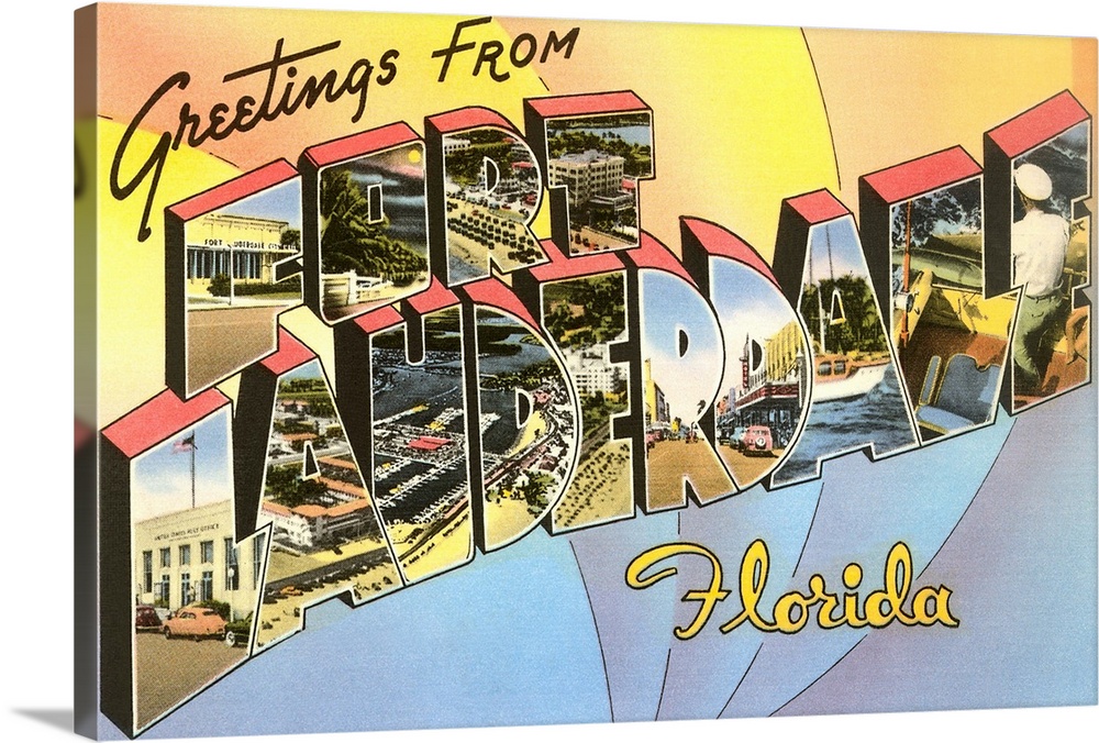 Greetings from Fort Lauderdale, Florida large letter vintage postcard