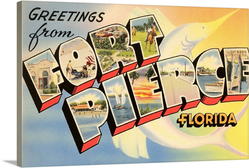 Greetings from Fort Pierce, Florida large letter vintage postcard