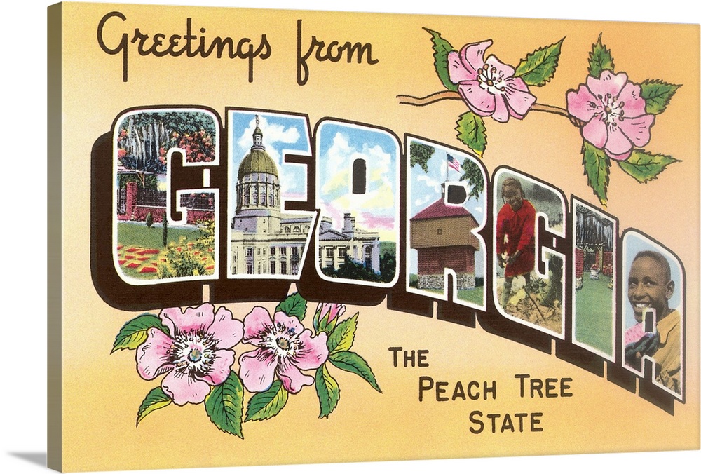Greetings from Georgia, the Peach Tree State, large letter vintage postcard