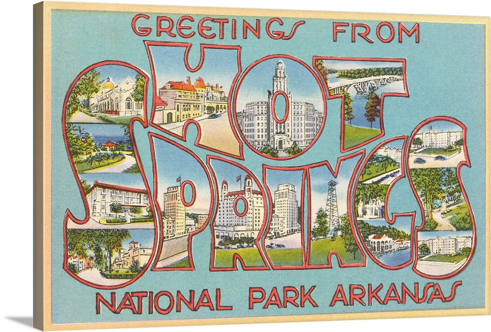 Greetings from Hot Springs National Park, Arkansas large letter vintage postcard