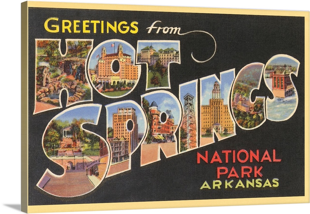 Greetings from Hot Springs National Park, Arkansas large letter vintage postcard