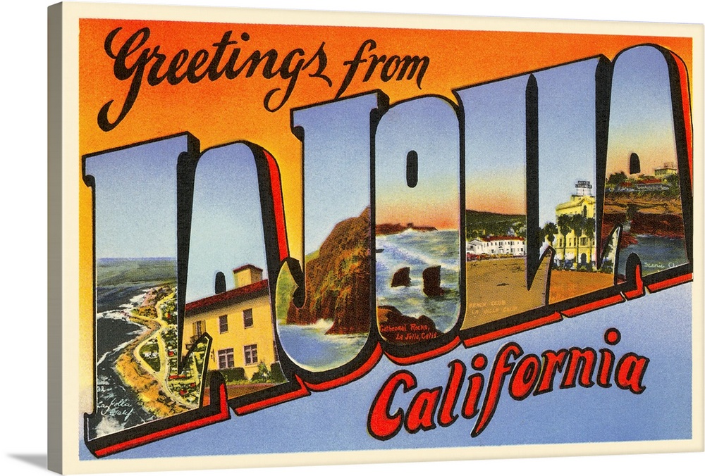 Greetings from La Jolla, California large letter vintage postcard