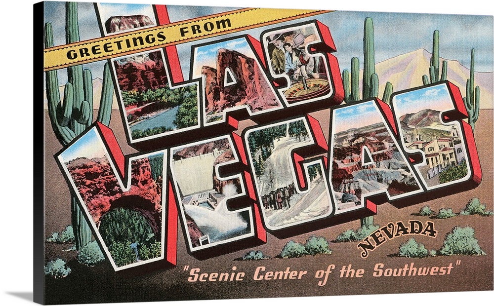 Greetings from Las Vegas, Nevada, Scenic Center of the Southwest, large letter vintage postcard