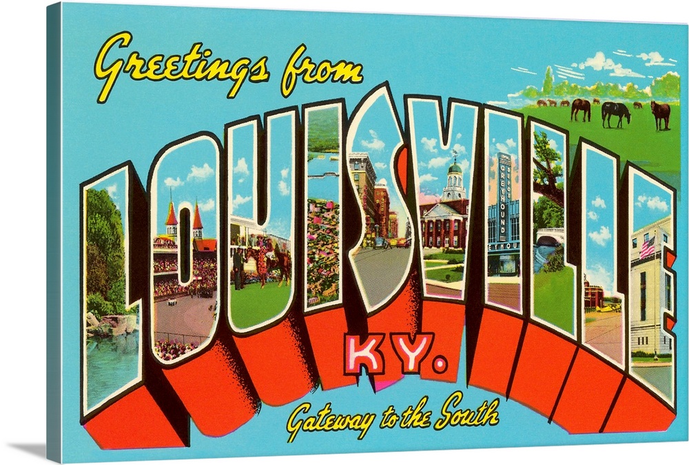 Greetings from Louisville, Kentucky, Gateway to the South large letter vintage postcard
