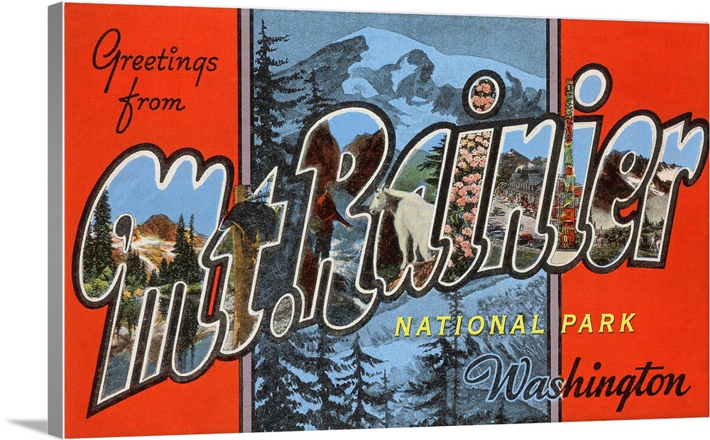 Greetings from Mt. Rainier National Park, Washington large letter vintage postcard