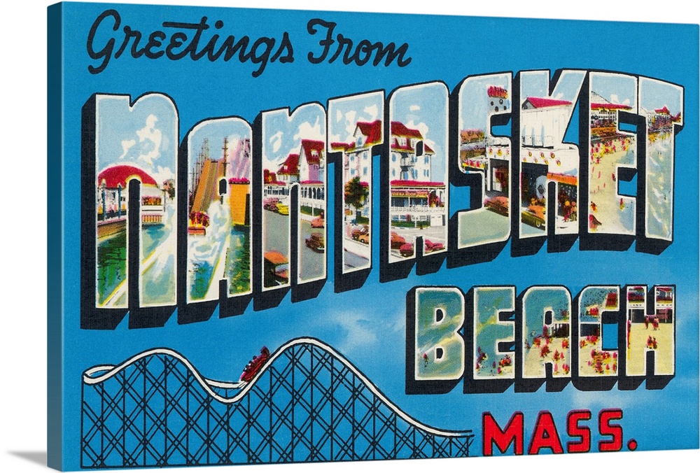 Greetings from Nantasket Beach, Massachusetts large letter vintage postcard