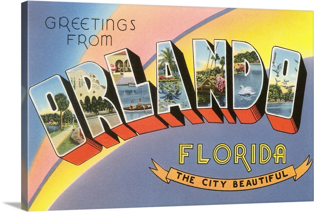 Greetings from Orlando, Florida, the City Beautiful, large letter vintage postcard
