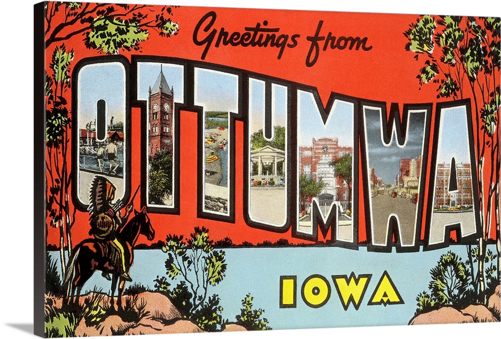 Greetings from Ottumwa, Iowa large letter vintage postcard