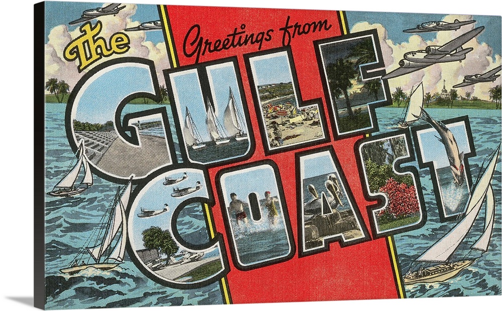 Greetings from the Gulf Coast, Florida large letter vintage postcard