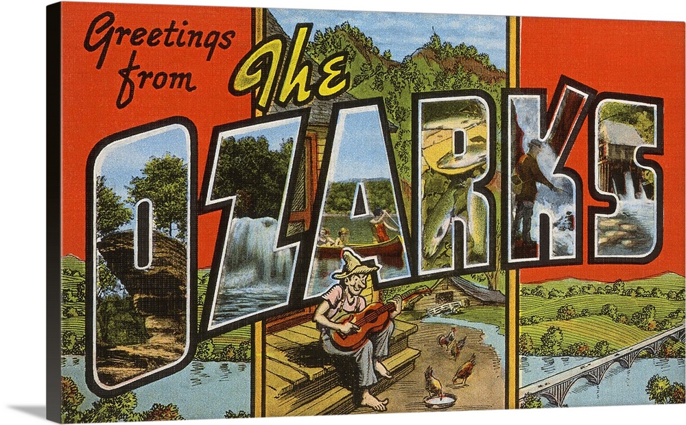 Greetings from the Ozarks, Arkansas large letter vintage postcard