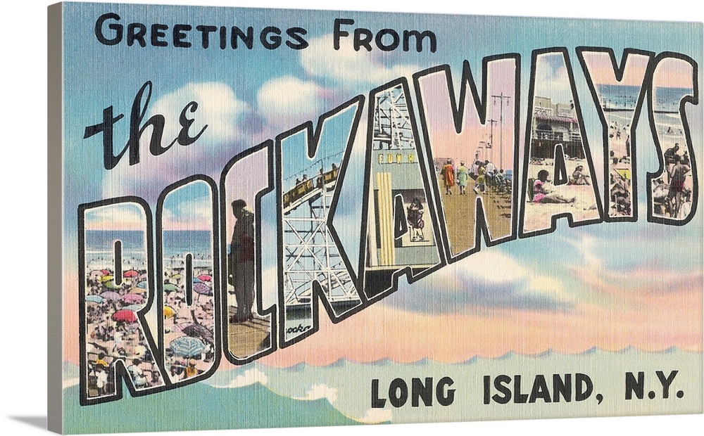 Greetings from the Rockaways, Long Island, New York large letter vintage postcard