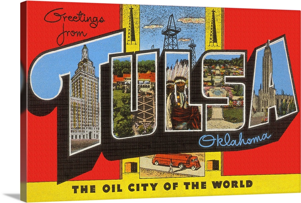 Greetings from Tulsa, Oklahoma, the Oil City of the World, large letter vintage postcard