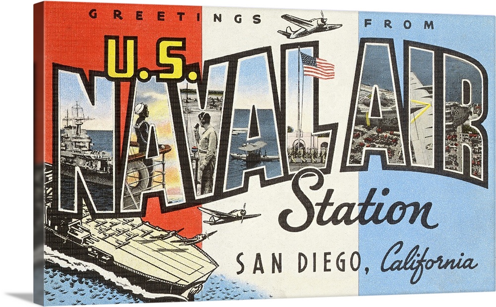 Greetings from U.S. Naval Air Station, San Diego, California large letter vintage postcard
