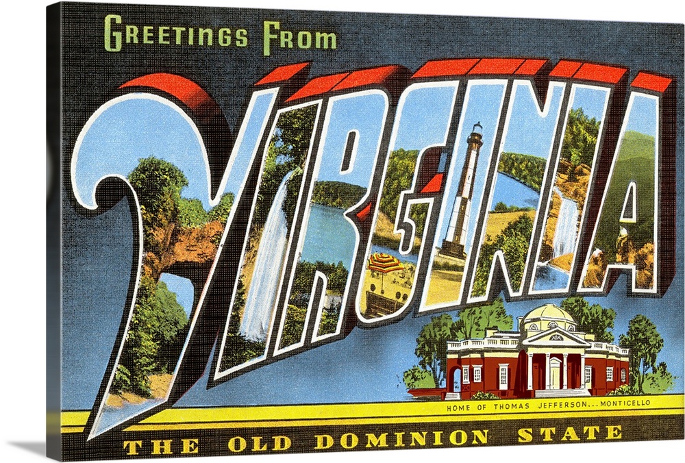 Greetings from Virginia, The Old Dominion State, large letter vintage postcard