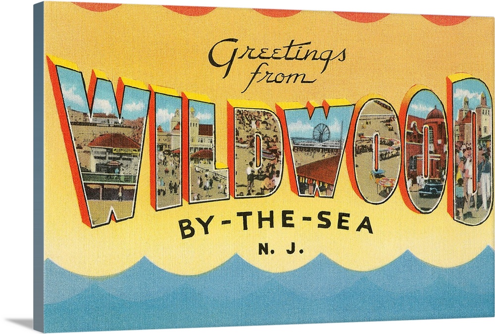 Greetings from Wildwood-by-the-Sea, New Jersey large letter vintage postcard