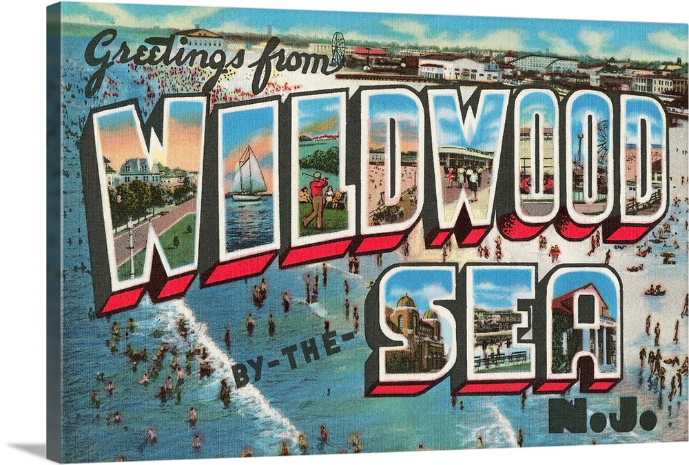 Greetings from Wildwood-by-the-Sea, New Jersey large letter vintage postcard