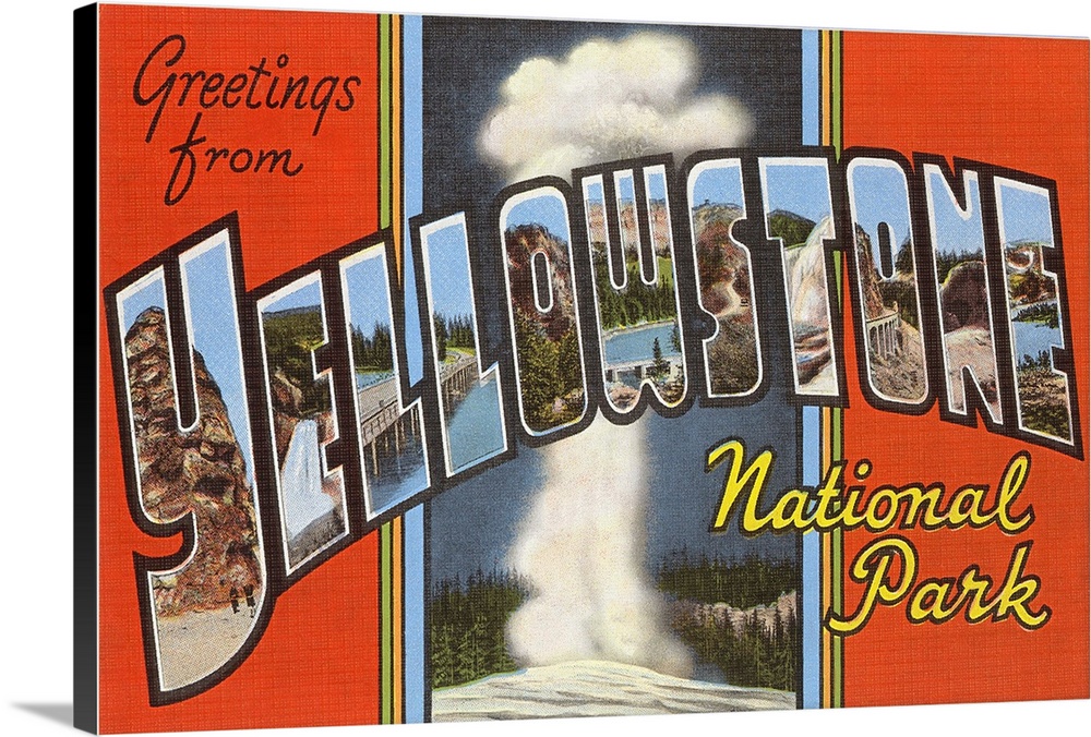 Greetings from Yellowstone National Park large letter vintage postcard