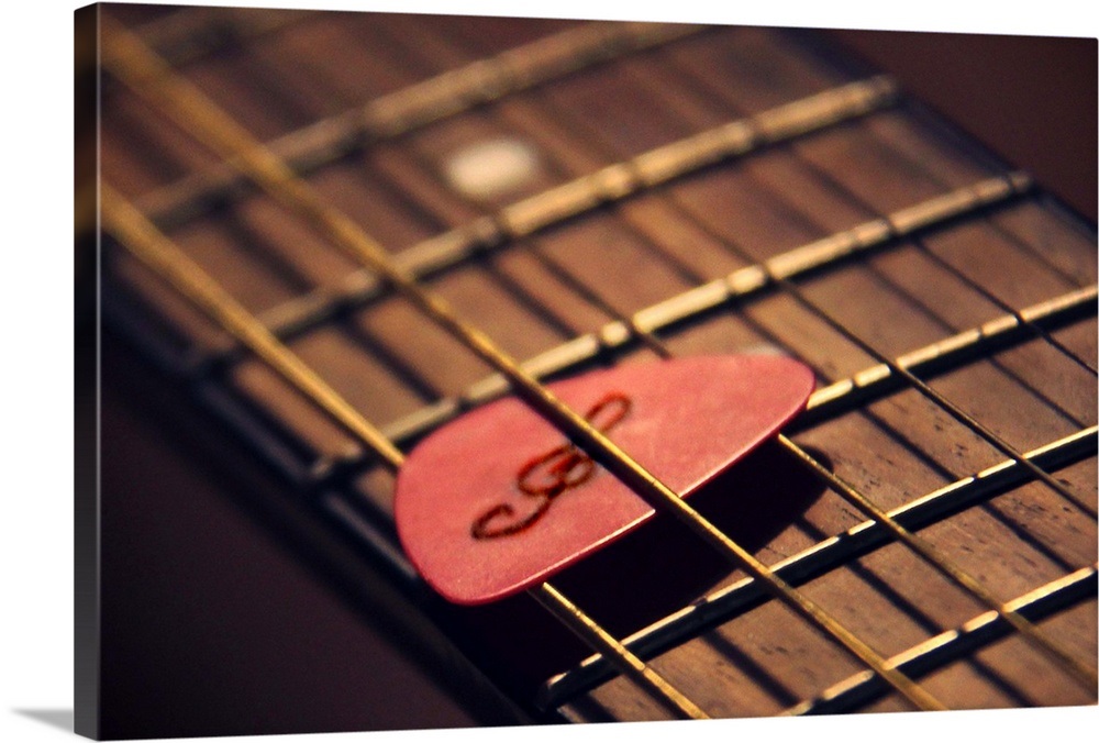 Guitar strings, plectrum, music sol key. Wall Art, Canvas Prints