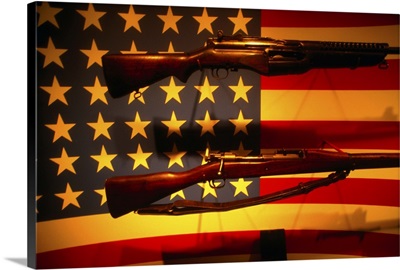 Guns and the American flag at the D Day Museum, New Orleans, Louisiana