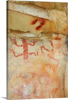 Hand signs on a rock, Cave of the Hands, Pinturas River, Patagonia, Argentina