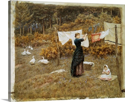 Hanging The Washing, A Beautiful Spring Morning By Helen Allingham
