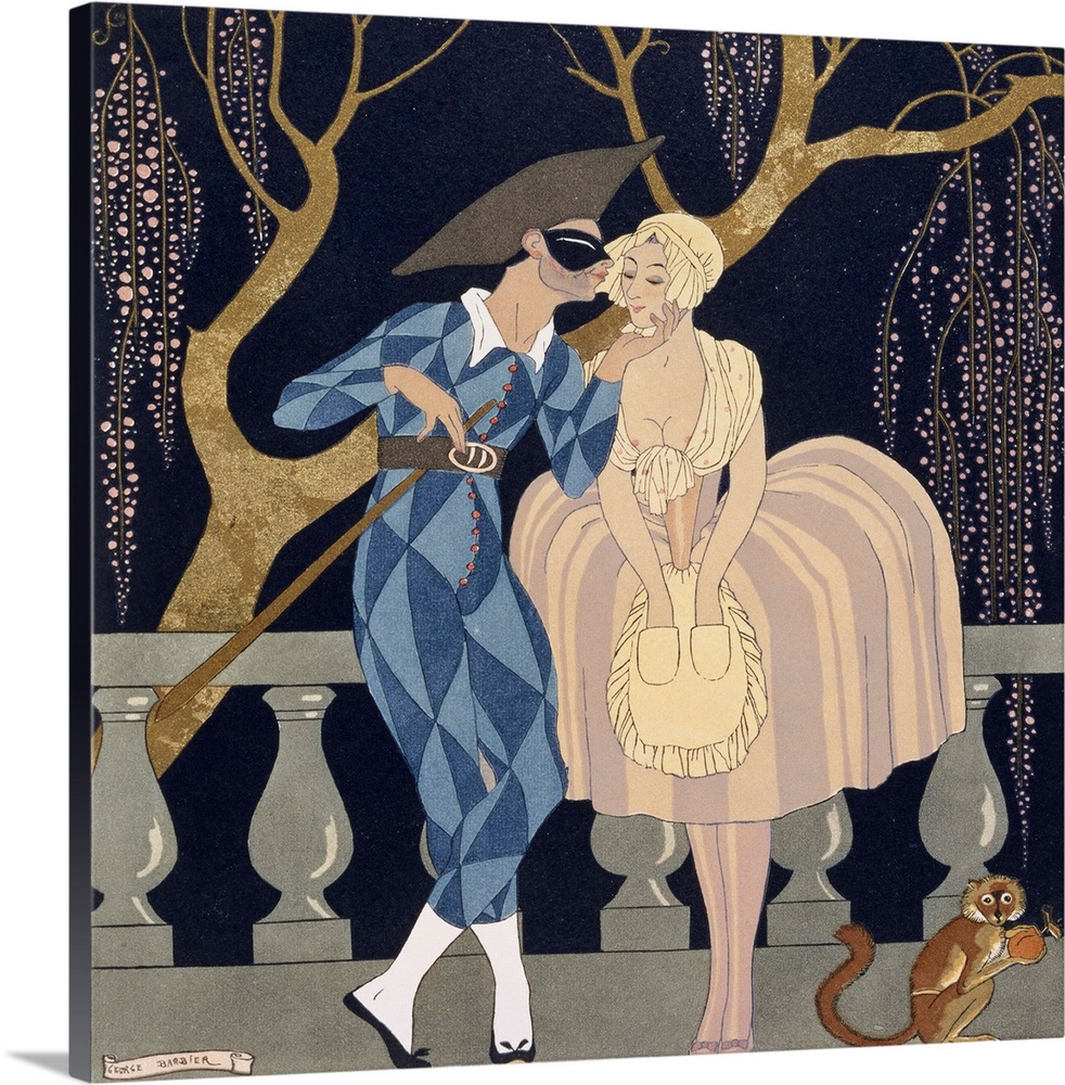 ca. 1920s Harlequin's Kiss by Georges Barbier Image by Stapleton Collection/Corbis