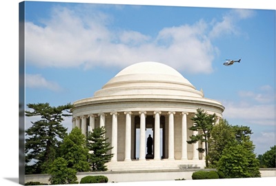 Helicopter flying over Jefferson Memorial, Washington DC, United States