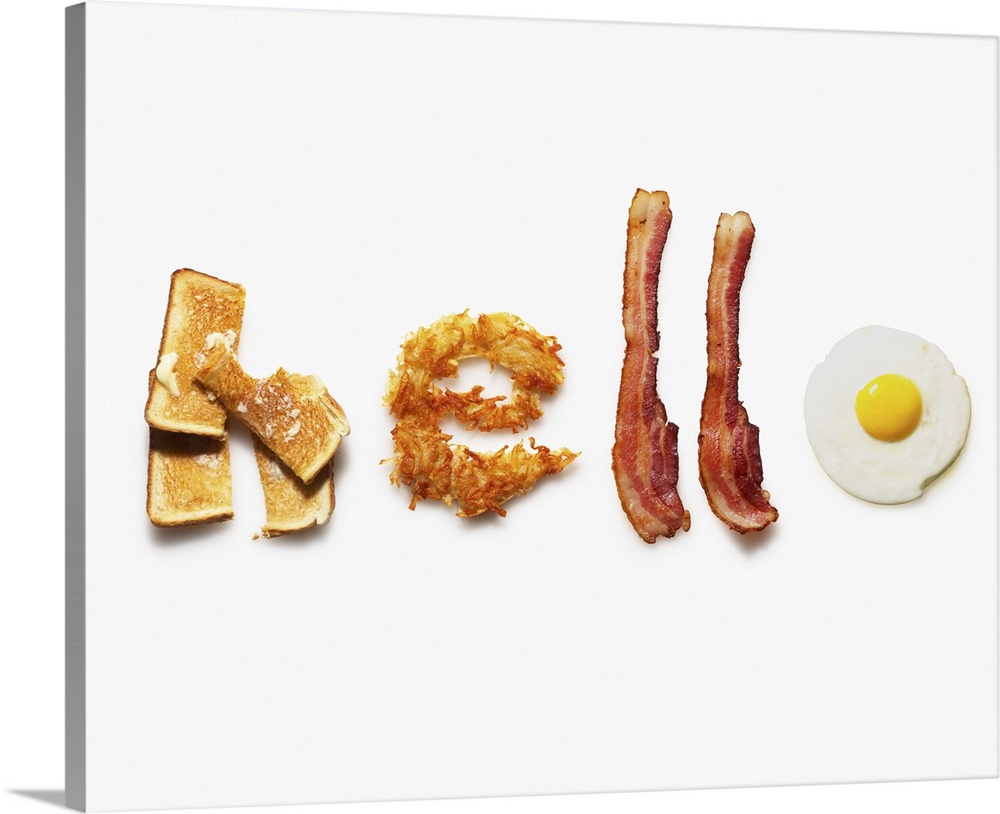'Hello' written with breakfast food