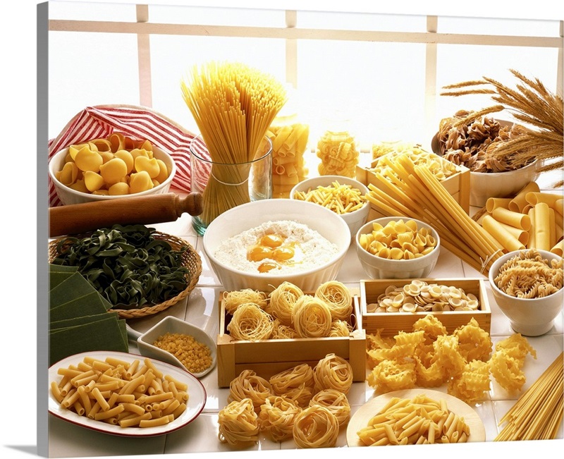 high angle view of an array of assorted pastas | Great Big Canvas