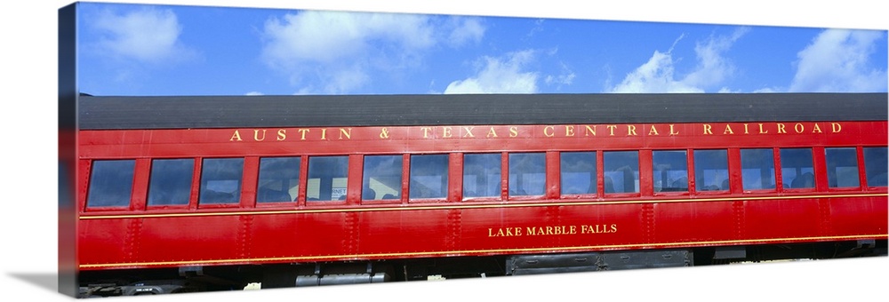 'Historic red passenger car, Austin & Texas Central Railroad'