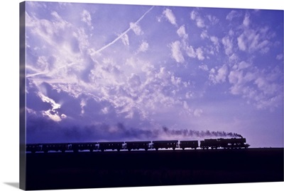 Historical steam train at dusk