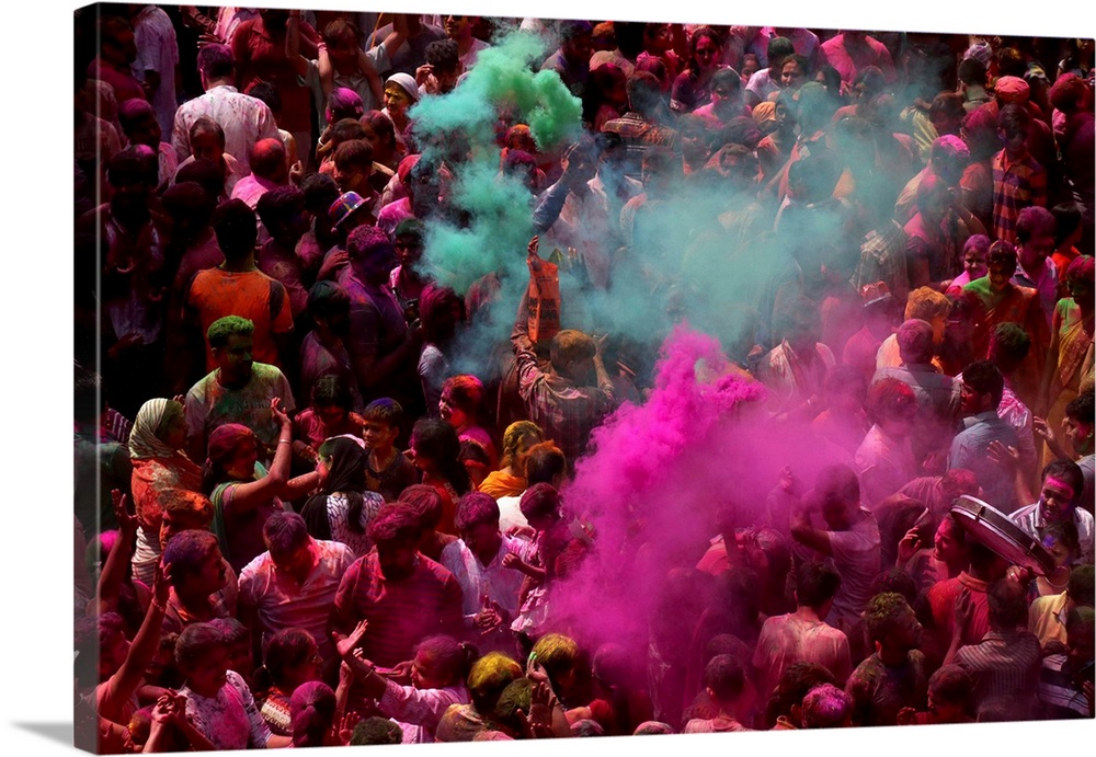 Holi celebrations. People celebrate Holi festival in Kolkata, India, West Bengal.