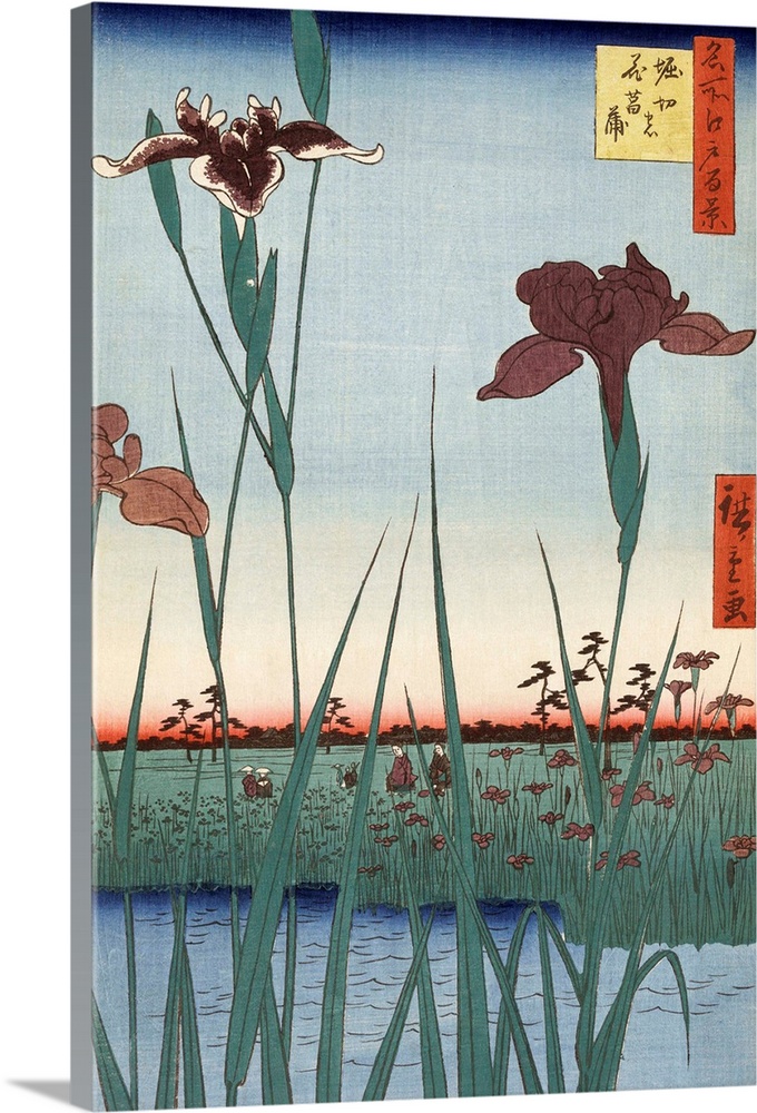Utagawa Hiroshige (Japanese, 1797-1858), Horikiri no hanashobu (Horikiri Iris Garden), ukiyo-e woodblock print, 1857. Prin...