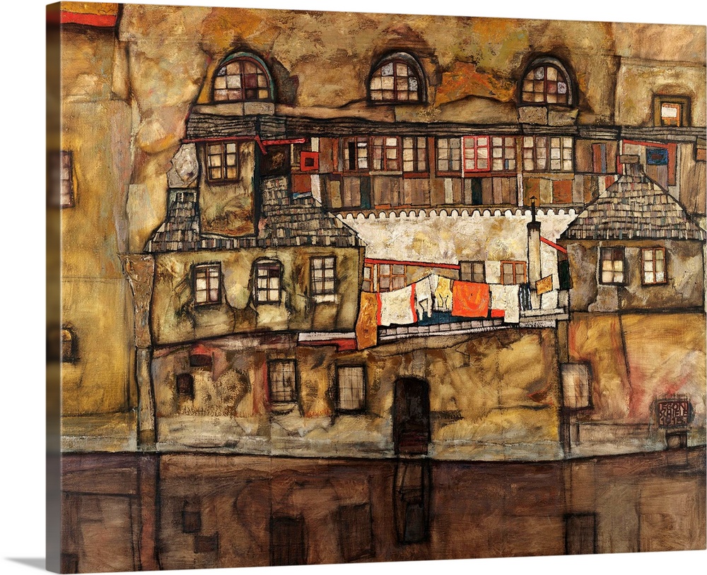 Egon Schiele (Austrian, 1890-1918), House Wall on the River, 1915, oil on canvas, 109.5 x 140 cm (43.1 x 55.1 in), Leopold...