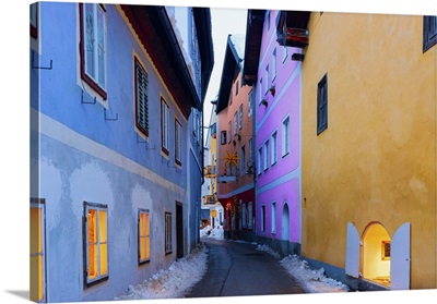 Houses On Narrow Street In Hallstatt, Austria