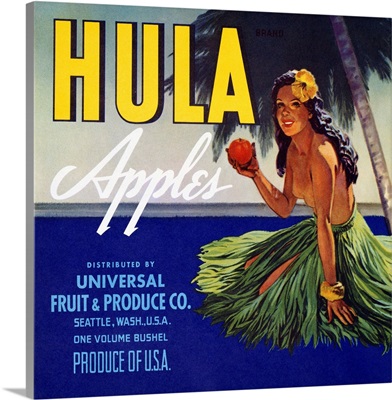 Hula Apples Fruit Crate Label