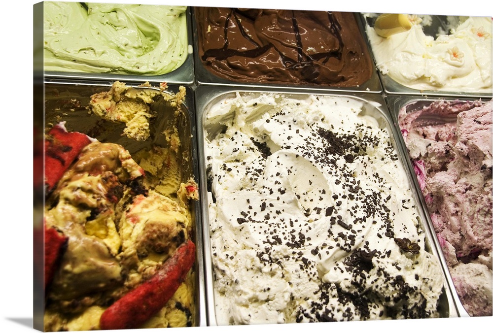 Ice cream on display in gelateria, Venice, Veneto, Italy, Europe