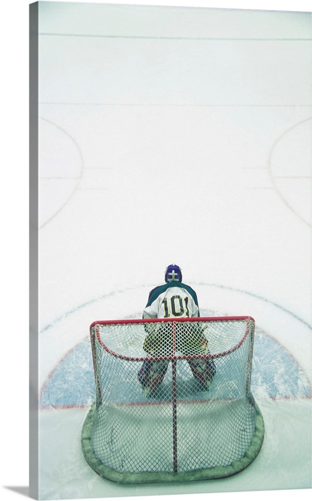 Ice hockey goalie in crease