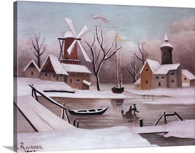 Ice Skaters On A Frozen Pond By Henri Rousseau