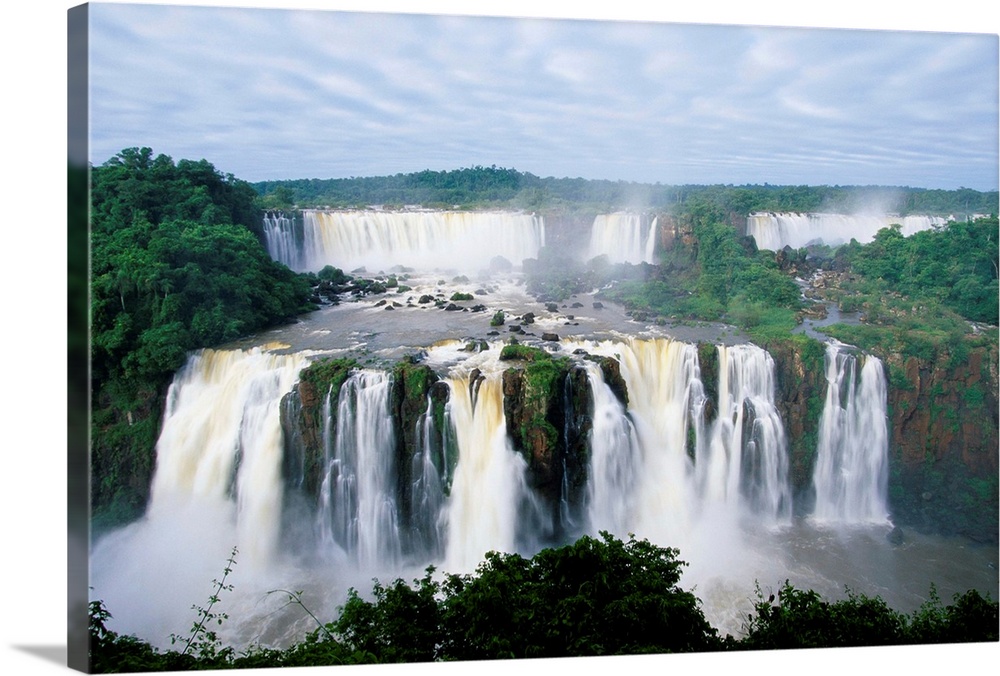 A view of the Iguazu Waterfalls located in the Parque Nacional Iguazu in Brazil and Argentina.