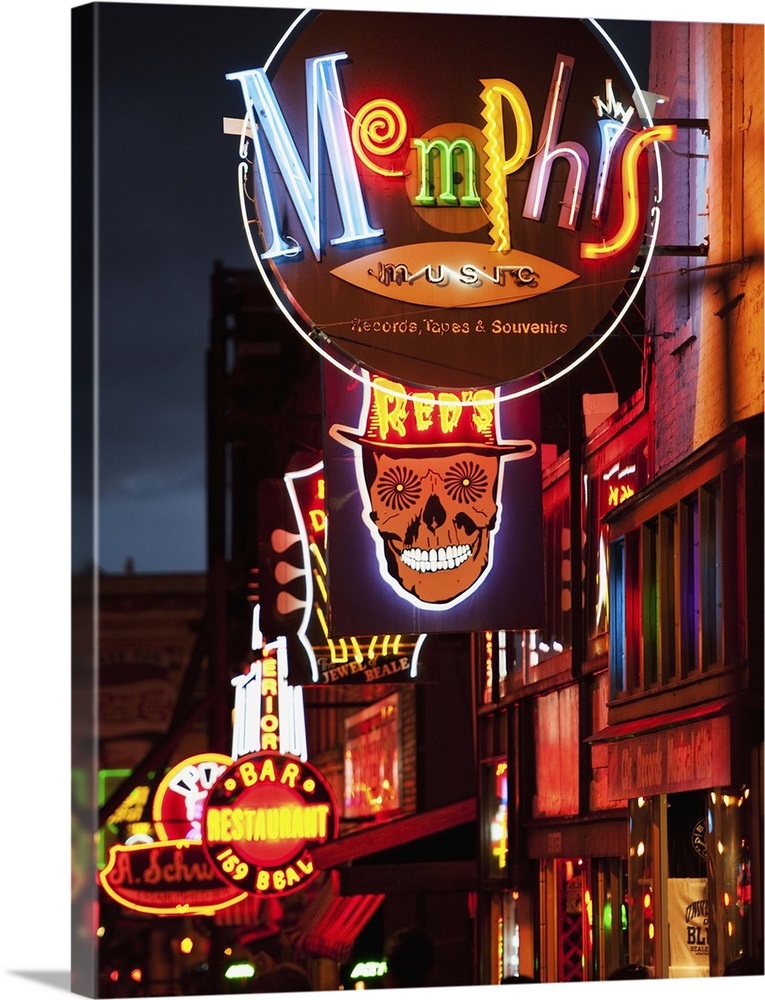 Illuminated bar signs on Beale Street in Memphis, Tennessee Wall Art