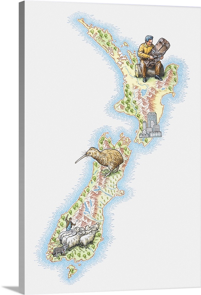 Illustrated map of New Zealand