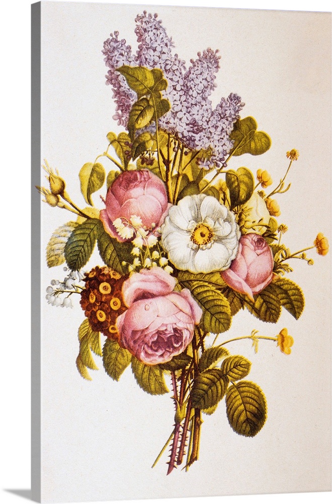 Illustration Depicting A Bouquet Of Roses And Lilacs