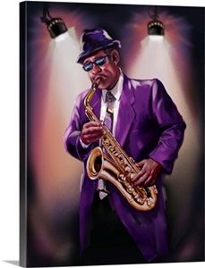 Illustration of jazz musician playing saxophone Wall Art, Canvas Prints