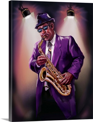 Illustration of jazz musician playing saxophone