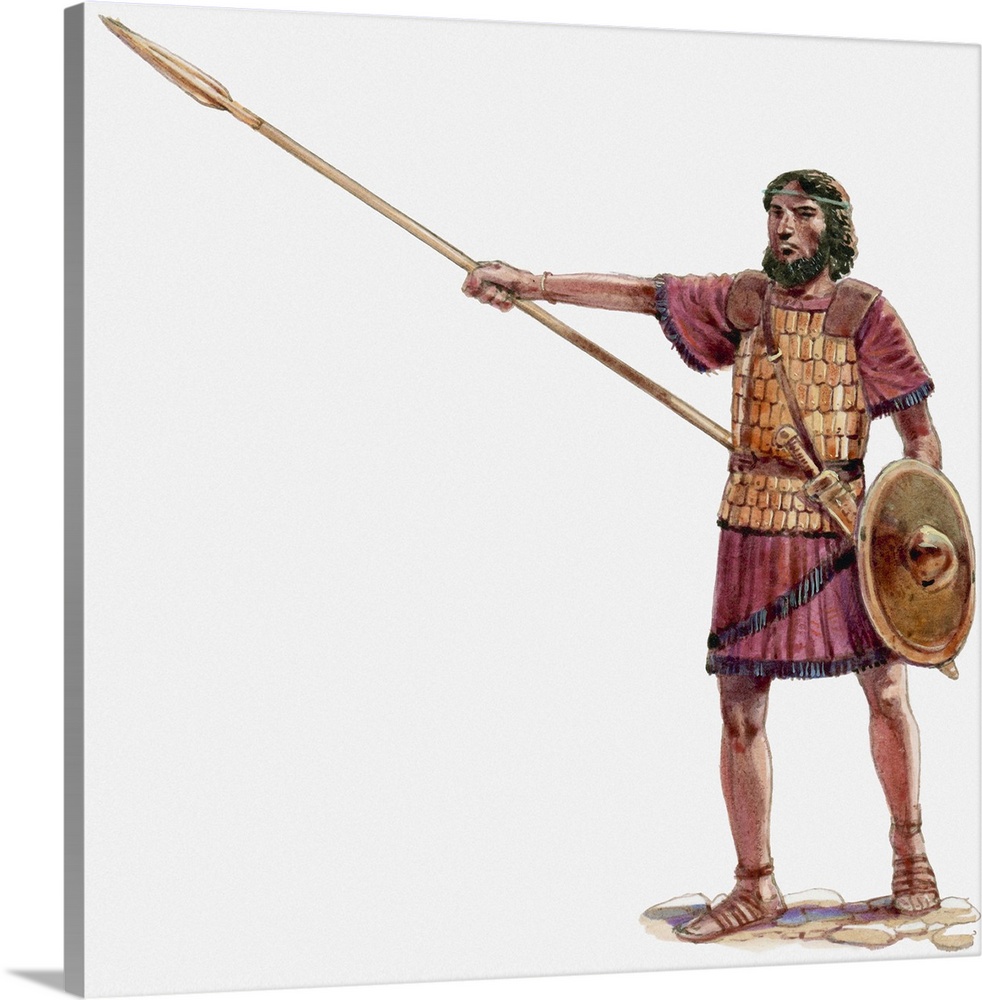 Illustration of Joshua holding javelin at Battle of Ai, Book of Joshua