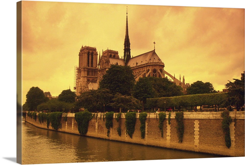Image of the Notre Dame and the Seine Next to It By Sunset, Low Angle View, Side View, Paris, France