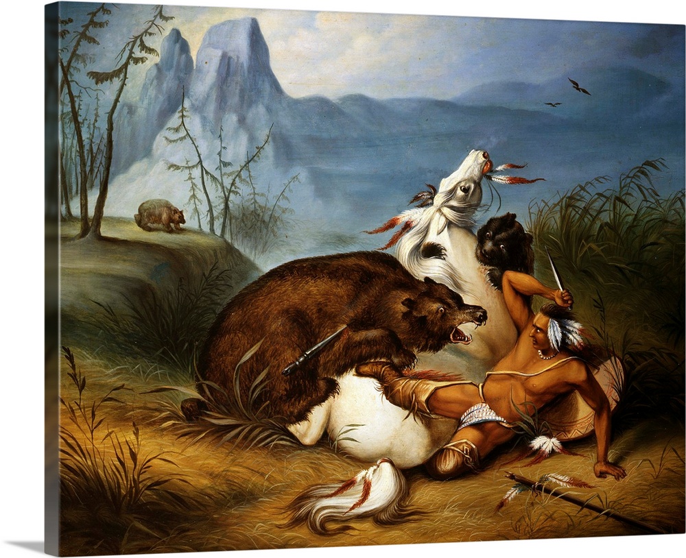 Unknown artist, Indian Bear Fight, c. 1852, oil on cardboard, Buffalo Bill Historical Center, Cody, Wyoming.