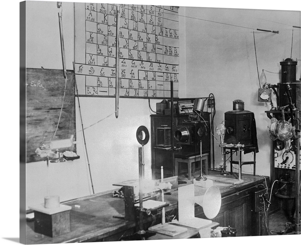 Here is an exclusive showing the interior of Madame Curie's laboratory in the Radium Institute of the University of Paris,...